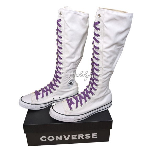 Converse CTAS XXHI Womens 10 White Purple Elastic Laced Knee High Sneaker Boot - Picture 4 of 9